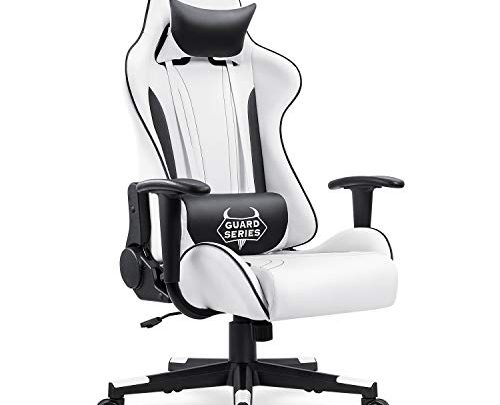 Homall Gaming Chair Office Chair High Back Racing Computer Desk Chair PU Leather Chair Executive and Ergonomic Swivel Chair with Headrest and Lumbar Support (White)