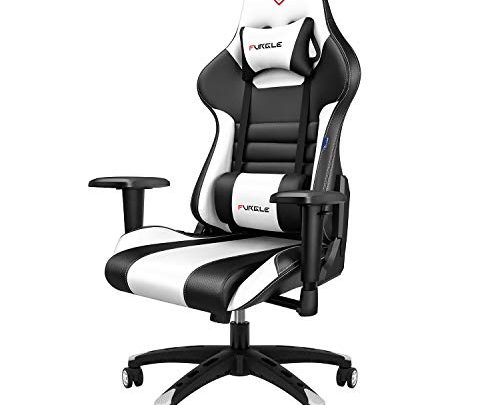 Furgle Gaming Chair Racing Style High-Back Office Chair w/3D Adjustable Armrests PU Leather Executive Ergonomic Swivel Video Game Chairs with Headrest and Lumbar Support (Black White)
