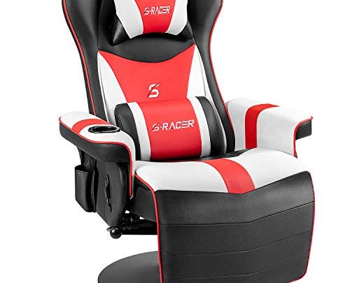 Furniwell Gaming Recliner Chair Racing Style Gaming Ergonomic High Back Computer Chair Swivel Game Reclining Chair Adjustable Backrest and Footrest w/Cup Holder and Side Pouch (Red/White)