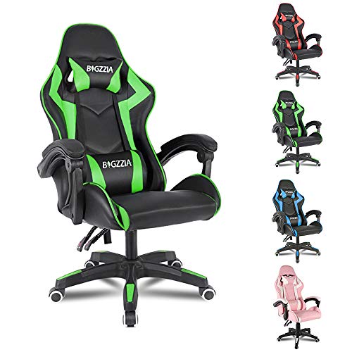 Gaming Chair Office Chair Desk Chair Swivel Heavy Duty Chair Ergonomic Design with Cushion and Reclining Back Support (Green and Black)