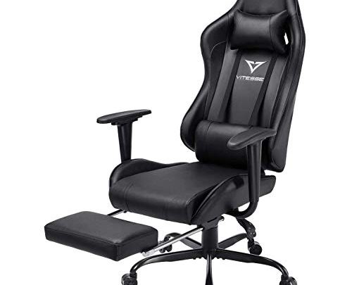 Vitesse Gaming Chair Office Computer Desk Chair with Footrest and Headrest Racing Game Ergonomic Design High-Back E-Sports Chair PU Leather Swivel Chair  (Classic Balck)