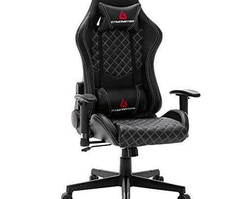 GTMONSTER Racing Style Video Gaming Chair, Reclining Ergonomic Leather Office Computer Game Chair, Swivel Gaming Chairs for Adults, in Black (Black)