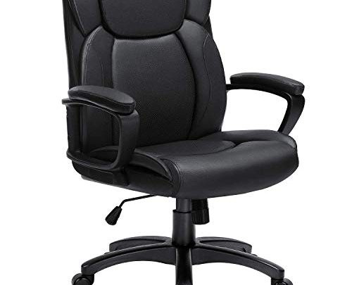 BOSSIN Mid-Back Executive Office Chair Leather Computer Desk Chair with Armrest,Swivel Ergonomic Task Chair with Lumbar Support,Thick Padded Rolling Chair for Adults (Mid-Back,