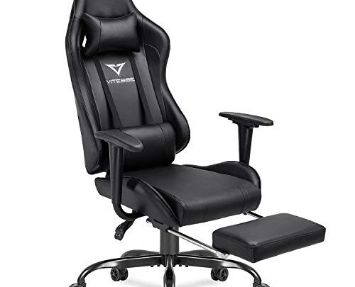 Vitesse Gaming Chair with Footrest Racing Style Computer Office Chair Adjustable Swivel Ergonomic PC Desk Bucket Seat Chair with Lumbar Support and Headrest (Black-1)