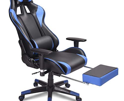 Gaming Chair Computer Office Chair Racing Chair High-Back Ergonomic PU Leather Adjustable Height Desk Chair with Headrest Lumbar Support (Blue)