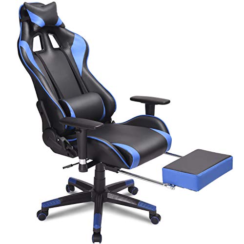Gaming Chair Computer Office Chair Racing Chair High-Back Ergonomic PU Leather Adjustable Height Desk Chair with Headrest Lumbar Support (Blue)