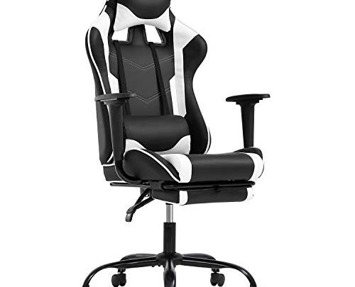 Gaming Chair Ergonomic Computer Racing Style Office Chair Adjustable High Back Gamer Chair for Home Office with Footrest Headrest Lumbar Support,White