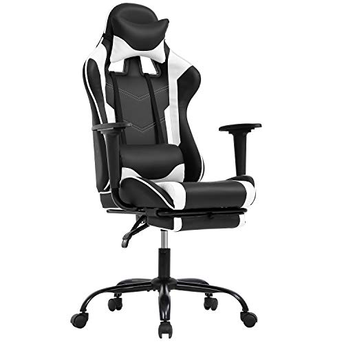 Gaming Chair Ergonomic Computer Racing Style Office Chair Adjustable High Back Gamer Chair for Home Office with Footrest Headrest Lumbar Support,White