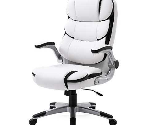 Ergonomic Office Chair Desk Gaming Chair-Adjustable High-Back Leather Executive Computer Chair with Armrest Headrest and Lumbar Support, White