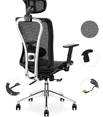 Cedric Office Chair,Breathable Mesh Computer Chair with Ergonomic Adjustable Lumbar Support, Black Swivel Desk Chair with Adjustable Armrest and Headrest,