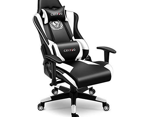 CRYfog Gaming Chair, PC Gaming Computer Chair Office Gamer Chair with Lumbar Support Ergonomic Backrest and Seat Height Adjustment Recliner Swivel Chair (N-White)