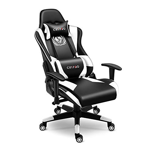 CRYfog Gaming Chair, PC Gaming Computer Chair Office Gamer Chair with Lumbar Support Ergonomic Backrest and Seat Height Adjustment Recliner Swivel Chair (N-White)