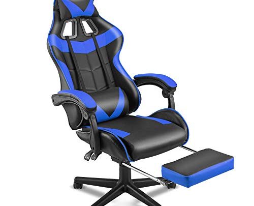 SOONTRANS Racing Style PC Computer Chair,Gaming Chair, E-Sports Chair,Ergonomic Office Chair with Height Adjustment,Retractable Footrest,Headrest and Lumbar Support(Storm Blue)