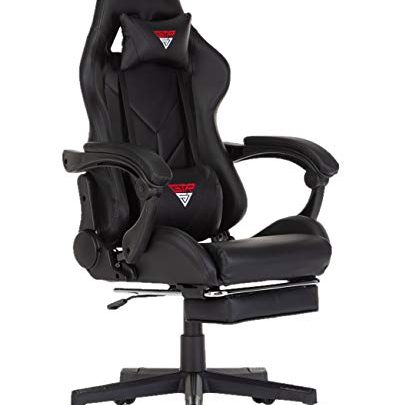 Gaming Chair Computer Office Chair Adjustable Lumbar Cushion Swivel Rocker Recliner Leather High Back Ergonomic Computer Desk Chair with Arms and Retractable Footrest (Carbon)