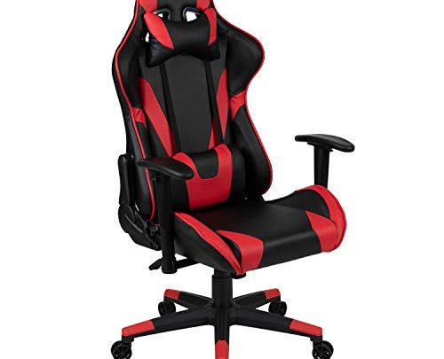 Flash Furniture X20 Gaming Chair Racing Office Ergonomic Computer PC Adjustable Swivel Chair with Fully Reclining Back in Red LeatherSoft