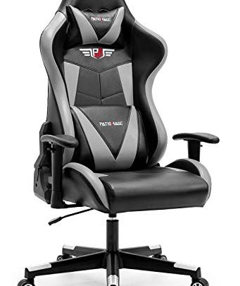 PatioMage Gaming Chair Racing Office Chair Desk Chair Headrest Lumbar Support Comfortable Computer Game Chair for Adults Men Women PU Leather Ergonomic Reclining PC Gaming Chairs(Black + Gray)