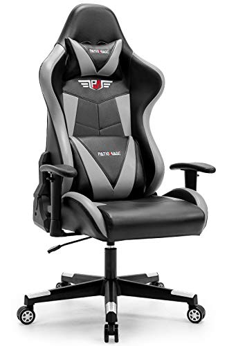 PatioMage Gaming Chair Racing Office Chair Desk Chair Headrest Lumbar Support Comfortable Computer Game Chair for Adults Men Women PU Leather Ergonomic Reclining PC Gaming Chairs(Black + Gray)