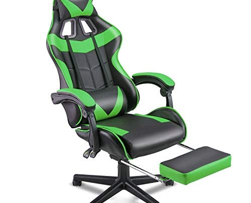 SOONTRANS PC Gaming Chair,Racing Chair for Gaming,Computer Chair,E-Sports Chair,Ergonomic Office Chair with Retractable Footrest and Adjustable Headrest and Lumbar Support(Jungle Green)