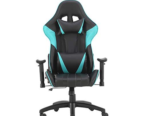 Gaming Chair High Back Office Desk Computer Game Chair Racing Style Chair with Headrest Lumbar Pillow and Adjustment Swivel,Light Blue