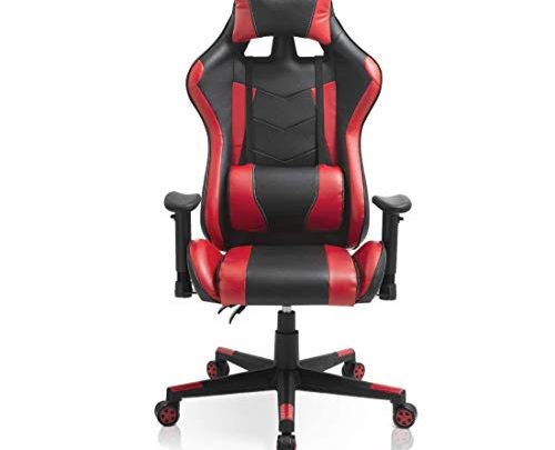 Video Game Chair, Ergonomic Computer Gaming Chair Big and Tall PC Racing Office Chair PU Leather Executive Task Chair Swivel Desk Chair with Adjustable Armrests Headrest and Lumbar Support (Red)
