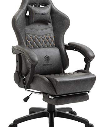 Dowinx Gaming Chair Office Chair PC Chair with Massage Lumbar Support, Vantage Style PU Leather High Back Adjustable Swivel Task Chair with Footrest (Light Grey)