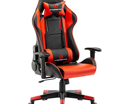 GTMONSTER Racing Style Gaming Chair, Reclining Ergonomic Leather Computer Game Chair, Swivel Gaming Chairs for Adults, in Red