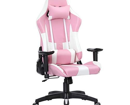 Gaming Chair Adjustable Swivel Office Chair High Back Racing Computer Chair PU Leather Desk Chair Ergonomic Reclining E-Sports Chair with Headrest and Lumbar Support (Pink)