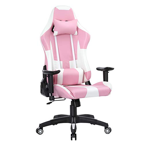 Gaming Chair Adjustable Swivel Office Chair High Back Racing Computer Chair PU Leather Desk Chair Ergonomic Reclining E-Sports Chair with Headrest and Lumbar Support (Pink)