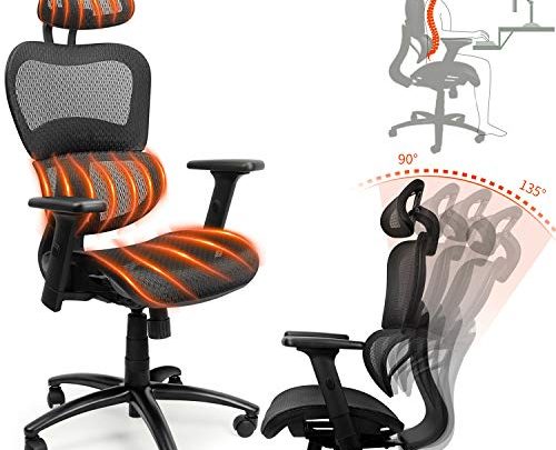 Ergousit Ergonomic Office Desk Chair Adjustable Headrest 3D Flip-up Armrests Seat Height Ergonomic Computer Chair，Executive, Drafting, Gaming or Office Chair (Black)