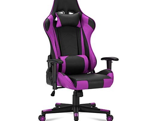 MELLCOM Gaming Chair Computer Game Chair Office Chair Ergonomic High Back PC Desk Chair Height Adjustment Swivel Rocker with Headrest and Lumbar Support Lumbar Pillow Purple