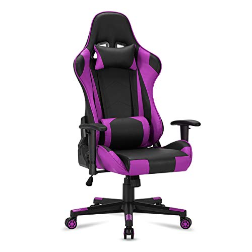 MELLCOM Gaming Chair Computer Game Chair Office Chair Ergonomic High Back PC Desk Chair Height Adjustment Swivel Rocker with Headrest and Lumbar Support Lumbar Pillow Purple