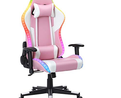 HomeMiYN Gaming Chair with RGB LED Light, Ergonomic High Back Professional Computer Chair with Bluetooth Speaker, Recliner Swivel PU Leather Adjustable Chair with Headrest&
