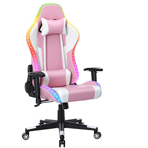 HomeMiYN Gaming Chair with RGB LED Light, Ergonomic High Back Professional Computer Chair with Bluetooth Speaker, Recliner Swivel PU Leather Adjustable Chair with Headrest&