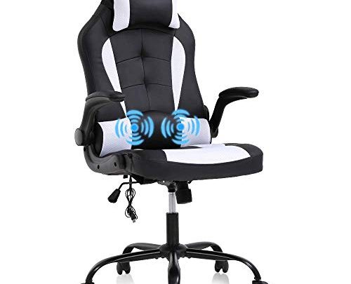 Gaming Chair Office Chair Desk Chair Massage Ergonomic High Back Computer Chair with Lumbar Support Flip-up Arms Headrest PU Leather Height Adjustable Swivel Executive Chair for Women Men Adult
