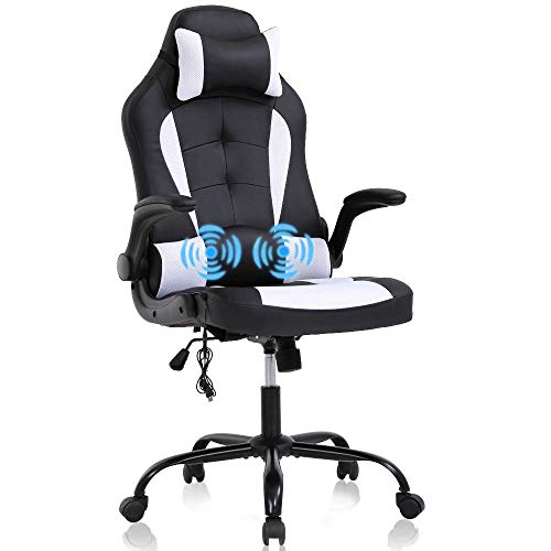 Gaming Chair Office Chair Desk Chair Massage Ergonomic High Back Computer Chair with Lumbar Support Flip-up Arms Headrest PU Leather Height Adjustable Swivel Executive Chair for Women Men Adult