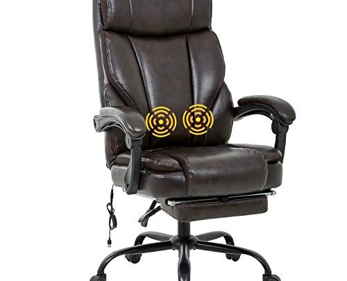 BestOffice Desk Computer Lumbar Support Armrest Foot Rest Rolling Swivel Massage Ergonomic PU Leather Task Chair for Men, Brown