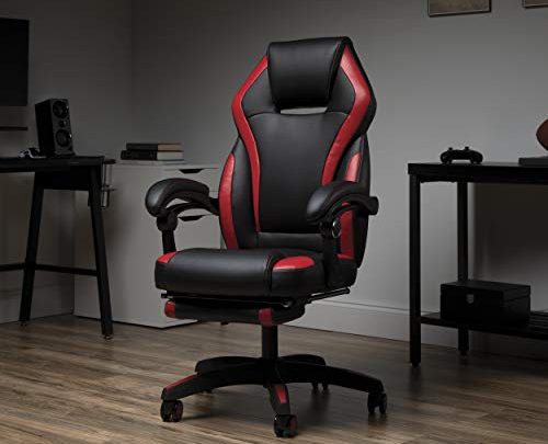 OFM Reclining Gaming Chair with Footrest, Bonded Leather, Red