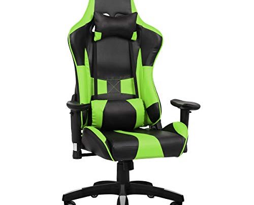 PC Gaming Chair Big and Tall Ergonomic High Back Computer Chair PU Leather Racing Chair, 180 Degree Adjustable Reclining Swivel Chair with Headrest and Lumbar Support (Green)