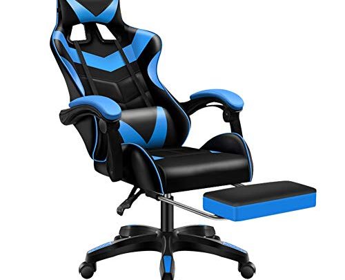 Sibosen Gaming Chair Office Chair Computer Chair High Back PU Leather Desk Chair Ergonomic Adjustable Reclining Swivel Game Chair with Footrest Lumbar Support Headrest Armrest (Blue)