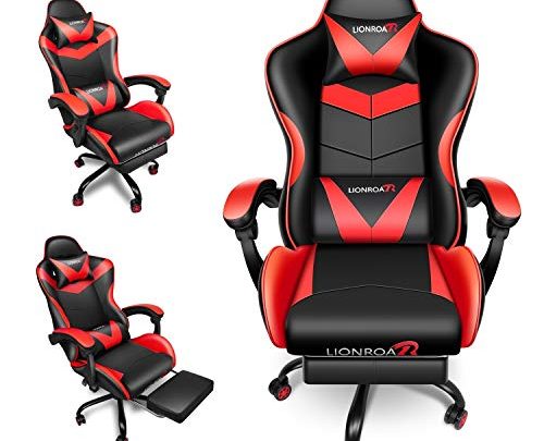 LIONROAR Gaming Chair Racing Style Ergonomic Computer Gamer Executive Chair with Lumbar Support, Adjustable Armrest Headrest Footrest Swivel Rolling Chair (Red)