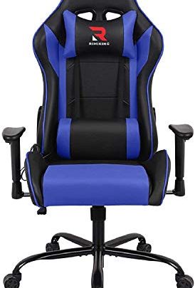 Rimiking Massage Computer Gaming Chair-High Back PU Leather Swivel Adjustable Armrest Ergonomic with Soft Headrest&Backrest Blue