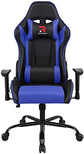 Rimiking Massage Computer Gaming Chair-High Back PU Leather Swivel Adjustable Armrest Ergonomic with Soft Headrest&Backrest Blue
