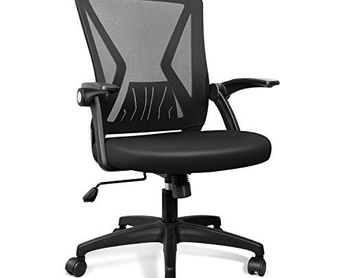 QOROOS Mid Back Mesh Office Chair Ergonomic Swivel Black Mesh Desk Chair Flip Up Arms with Lumbar Support Computer Chair Adjustable Height Task Chairs
