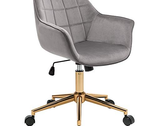 Duhome Modern Home Office Chair Velvet Desk Chair with Gold Metal Base with Mid Back Cute Ergonomic Computer Desk Chair Task Chair with Arms,