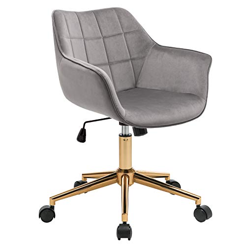 Duhome Modern Home Office Chair Velvet Desk Chair with Gold Metal Base with Mid Back Cute Ergonomic Computer Desk Chair Task Chair with Arms,