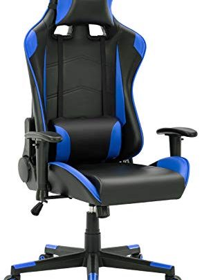 Furious Video Gaming Chair Racing Style Height Adjustment Ergonomic High Back Computer Game Chair Swivel Pu Leather Executive with Headrest and Lumbar Support (Blue)