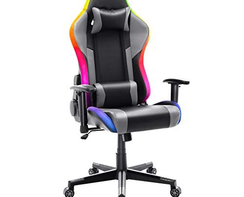 Gaming Chair with Light Bluetooth Speaker Racing Office Chair Music Video Game Chair PU Leather Recliner Computer Chair Swivel E-Sports Chair with Headrest Armrest Lumbar Support,