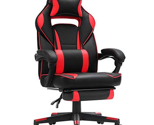 SONGMICS Racing Gaming Chair, Adjustable Ergonomic Office Chair with Footrest, Tilt Mechanism, Lumbar Support, 330 lb Load, Black and Red UOBG073B01