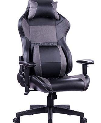 HEALGEN Reclining Gaming Chair with Adjustable Massage Lumbar Pillow and Footrest- Memory Foam PC Computer Racing Chair – Ergonomic High-Back Desk Office Chair (8260-GREY)
