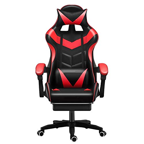 Gaming/Racing Style Adjustable Office Chair with Removable Headrest,High Back Cushion,Lumbar Cushion, and Footrest,360-Degree Swivel (Red)